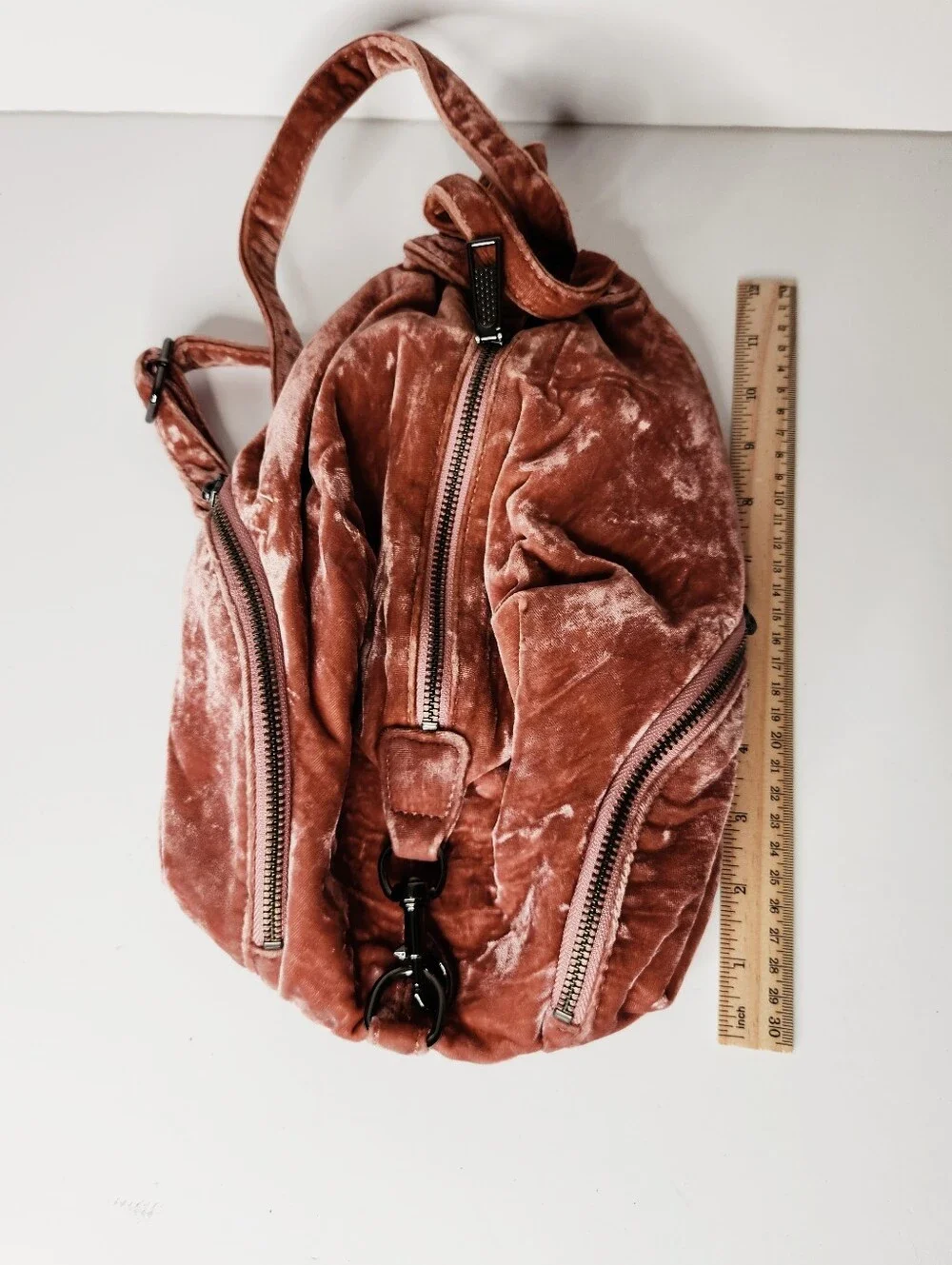Rebecca Minkoff Julian Pink Crushed Velvet Backpack Purse Bag